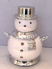 Christmas Slatkin Ceramic White Silver 12in Snowman Candle Evergreen Unused 2008 picture