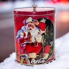 Vintage COCA-COLA Christmas Tin Container Santa Sitting Drinking Pop Collectible picture