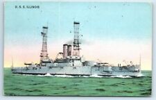 Postcard USS Illinois posted military A142 picture