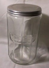 Vintage Hoosier Cabinet Glass COFFEE Jar with Tin Lid .. 7 1/4