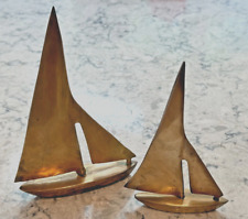 Set of 2 Vintage Solid Brass Sailboats - Coastal Decor, Paperweights picture