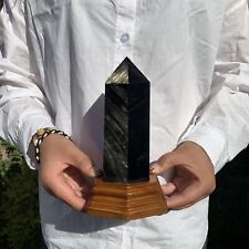 810g Natural Black Golden Obsidian Tower Obelisk Point Mineral Crystal Healing picture