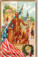 1911 PATRIOTIC POSTCARD Emancipation, American Flag, Church, Lincoln, Embossed picture