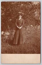 RPPC Lovely Lady Victorian Woman Rustic Scenery Real Photo Postcard J25 picture