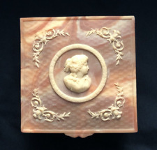 Vintage Incolay stone jewlery box with lady cameo velvet lined picture