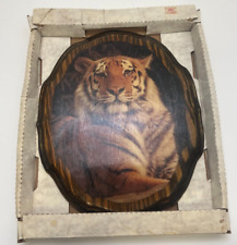 VTG Majestic Bengal Tiger Print Lacquered Resin Wood Wall Art Plaque picture