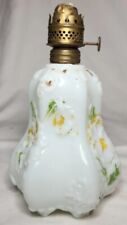 Antique Milk Glass Oil Lamp Miniature Embossed Kerosene Circa Late 1800s picture