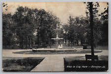 Original Old Vintage Antique Postcard City Park Water Fountain Streator, IL 1909 picture