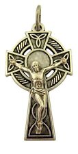Silver Toned Base Irish Celtic High Cross Crucifix Pendant, 1 7/8 Inch picture