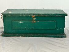antique primitive document tool box old green blue paint paneled sides neat picture