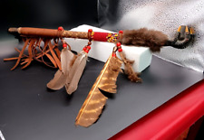 Native Indian Peace Pipe Real Leather, Fur, Snake, Beads, large Eagle Claw Bowl picture