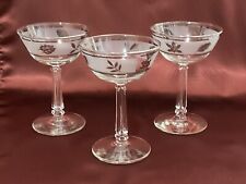 Libbey Silver Leaf Frosted Glass Set of 3 Champagne Footed Sherbet Stemware picture
