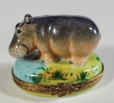 Vintage Limoges France Peint Main - Hippopotamus - Safari - Trinket Box picture