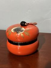 Vintage Round Lacquer Powder Tea Trinket Bowl Dish Box Tassel Orange Black FLAWS picture