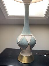 Vintage Mid Century Chalkware Genie Lamp Turquoise Gold Harlequin Pattern picture