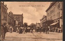 Postcard RPPC Real Photo Wall Street Looking West Ft Scott KS 1909 Flag cancel picture