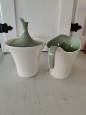 Vintage Harkerware Celadon Sage Perisan Cream Sugar Bowl W/Lid  White & Green  picture