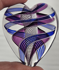 Art Glass Paperweight Heart Steven Maslach Blue Purple White Swirl Zanfirico picture