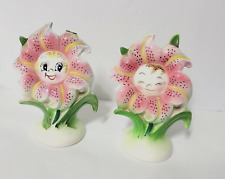 Vtg PY Anthropomorphic Flowers Tiger Lily Salt and Pepper Shakers Japan READ picture