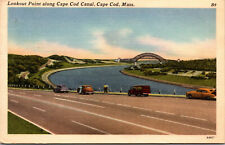 Vtg 1950s Lookout Point along Cape Cod Canal Massachusetts MA Linen Postcard picture