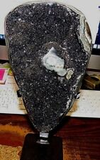LG. DEEP DARK AMETHYST  CRYSTAL CLUSTER  GEODE F/ URUGUAY CATHEDRAL STEEL STAND  picture