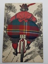 RARE 1910s Postcard RISQUE WOMAN BICYCLING Big Butt Humor FABRIC PINCUSHION Nice picture