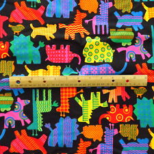 Vintage Whimsical Colorful Animal Crackers Fabric Hoffman Black Cotton 1 YD picture