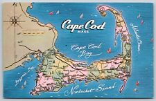 Cape Cod MA Pictorial Tourist Map 1959 Postcard picture