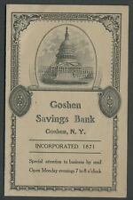 Goshen NY: 1923 Semi-Annual Statement SAVINGS BANK, Fancy Cover 2-page Booklet picture