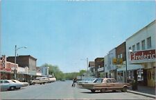 Postcard WI Town Street View Americana Cars People Stores Frederic Wisconsin picture