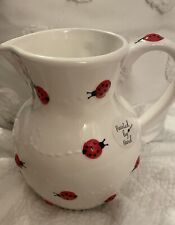 LANG By Design Hand Painted Ceramic Red Ladybugs On White Medium Size Pitcher picture