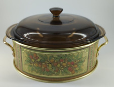 Pyrex Originals Fireside CASSEROLE W/LID 2qt Bakeware And Decorated Metal Server picture