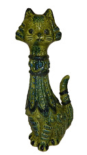 Vintage Mid Century Tall Green Cat Majolica Style Statue picture