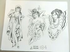 VTG RARE 1977 Picture Machine Tattoo Flash Sheet 184 Topless Woman Geisha Girl picture