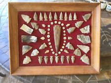 Vintage Native American 19”x15” framed display arrowhead pottery shards & beads picture