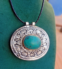 Ancient Pendant Victorian Sterling Silver & Vintage Turquoise Stone picture