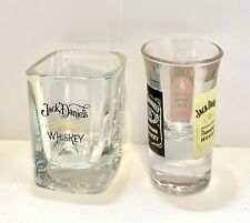 2 Vtg Jack Daniels Whiskey Shot Glasses - 2 Oz Square 1 Oz Round 3 Labels picture