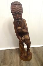 Vintage Folk Art Carving Of Man Pipe And Wheat Sickle ￼/ Hand Carved ￼Large Wood picture