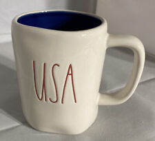 Rae Dunn 'USA’ #192 White/Blue Ceramic w/ Black LL by Magenta ARTISAN COLLECTION picture