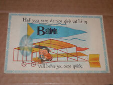 BALDWIN WI - 1913 POSTCARD - AIRPLANE DUTCH PENNANT GREETINGS - ST. CROIX COUNTY picture