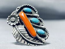 EXCEPTIONAL VINTAGE NAVAJO BLUE GEM TURQUOISE STERLING SILVER RING picture