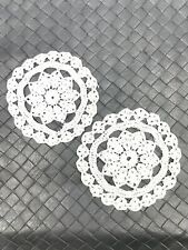 Crocheted Thread Doily Lot 2 White 3.5” Rounds Handmade picture