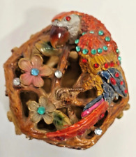 Parrot 🦜Rhinestone Resin Floral🌺 Trinket Treasure Box picture