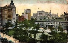 VINTAGE POSTCARD VIEW OF CITY HALL AND BROADWAY NEW YORK CITY POSTED 1913 picture
