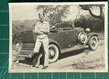 Vintage 5x7 Photo Black White Snapshot Military Man Standing Next To Car 1943 picture