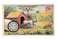 c1890 Victorian Trade Card Clark's Spool Cotton, Dogs, Boy Peeking Over Fence picture