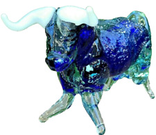 Mexican Cristales de Chihuahua Royal Blue Glass Sculptured Bull Figurine picture