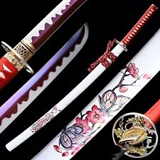 Purple sakura Japanese Samurai Katana NinjaT10 Steel Blade Full Tang Sharp Sword picture