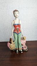 Vintage Chinese Wucai Woman Figurine Porcelain Shi Wan Lady Bucket Shower Water picture