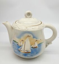 Vintage Porcelier Ironstone Teapot Nautical Theme, Sailboats,  7 1/2